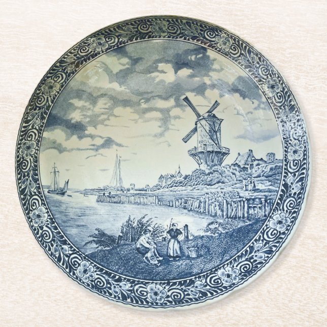 Dessous-de-verre Rond En Papier Plaque hollandaise Blue Delft (Devant)