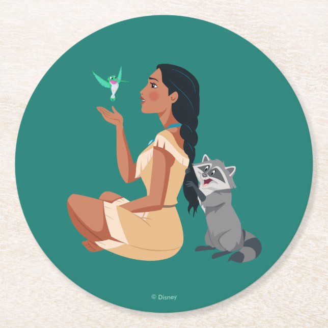 Dessous-de-verre Rond En Papier Pocahontas et Pals Amitié forestière (Devant)
