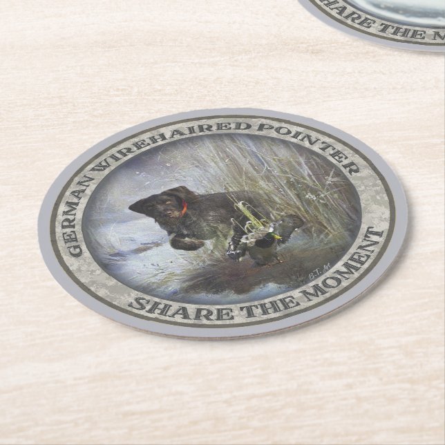 Dessous-de-verre Rond En Papier Pointeur À poils durs allemand (Incliné)