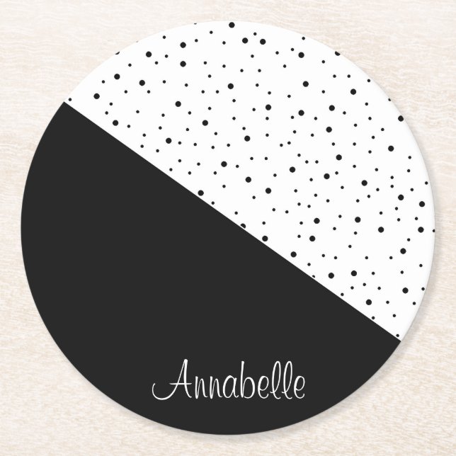 Dessous-de-verre Rond En Papier Points noirs et blancs (Devant)