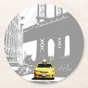 Dessous-de-verre Rond En Papier Pop Art Ny Nyc New York City Brooklyn Bridge