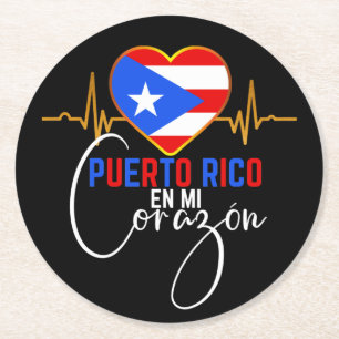 Dessous-de-verre Rond En Papier Porto Rico en mi Corazon Puerto Rican Pride 