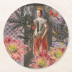 Dessous-de-verre Rond En Papier Portrait de femme Vierge Antique Coloré Riche