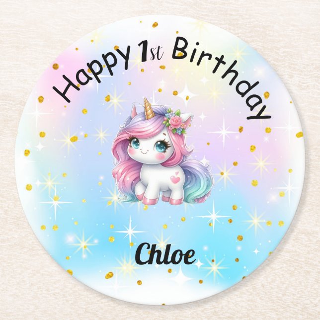 Dessous-de-verre Rond En Papier Posavasos de Cumpleaños Personalizado (Devant)
