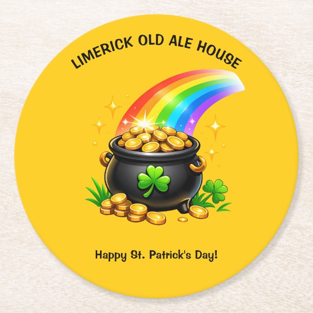 Dessous-de-verre Rond En Papier Pot d'or modifiable Saint-Patrick (Devant)