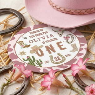 Dessous-de-verre Rond En Papier Premier Rodéo Cowgirl Western 1er Anniversaire