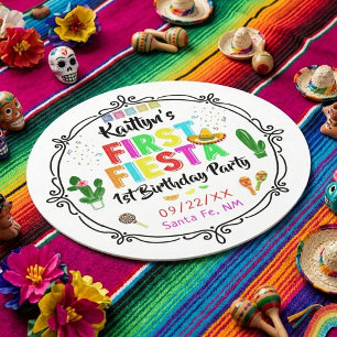 Dessous-de-verre Rond En Papier Première Fiesta Anniversaire Coloré Mexicain de 1