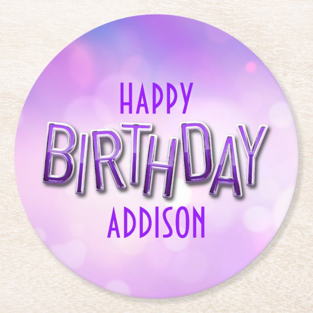 Dessous-de-verre Rond En Papier Purple Pink Bokeh Anniversaire (Devant)