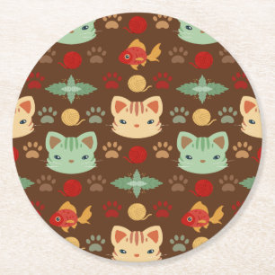 Dessous-de-verre Rond En Papier Qu'est-ce que le Cool, chat Kitty dans les couleur