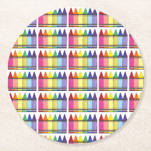 Dessous-de-verre Rond En Papier Rainbow Crayons Artist Art Class Anniversaire