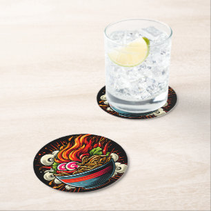 Dessous-de-verre Rond En Papier Ramen Épicé Art de Rue des Nouilles Japonaises