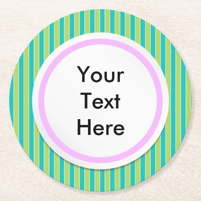 Dessous-de-verre Rond En Papier Rayures vertes (Devant)