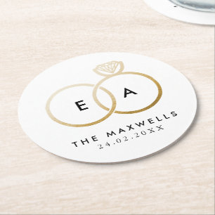 Dessous-de-verre Rond En Papier Réception moderne Golden Mariage Rings