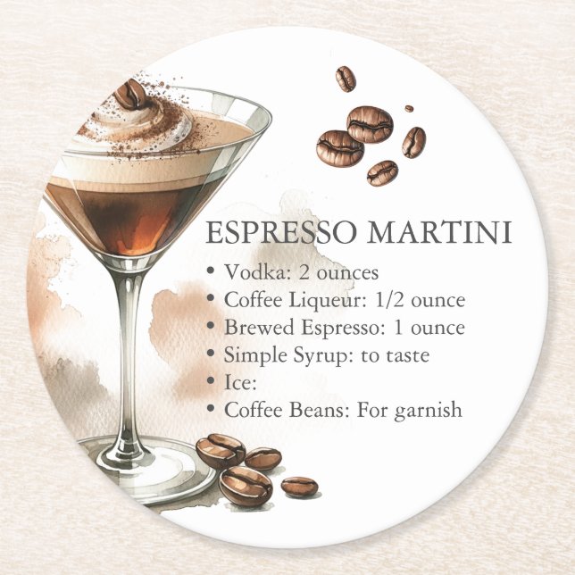 Dessous-de-verre Rond En Papier Recette de Martini Espresso (Devant)