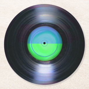 Dessous-de-verre Rond En Papier Record de vinyle rétro bleu et vert rond 
