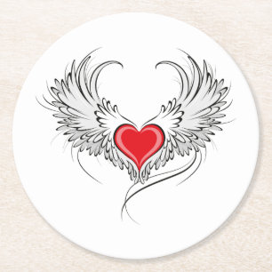 Dessous-de-verre Rond En Papier Red Angel Coeur avec ailes