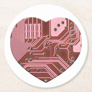 Dessous-de-verre Rond En Papier Red Heart Circuit Board Valentines