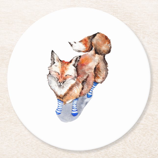 Dessous-de-verre Rond En Papier Renard en Chaussettes (Devant)