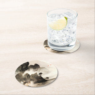 Dessous-de-verre Rond En Papier Renard mystique printanier Montagne embrumée Minim
