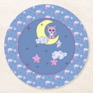 Dessous-de-verre Rond En Papier Renard sur la lune