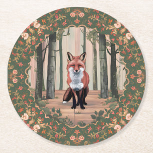 Dessous-de-verre Rond En Papier Renard vintage dans les Bois Art inspiré par la na