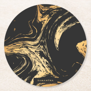 Dessous-de-verre Rond En Papier Résumé noir et d'or