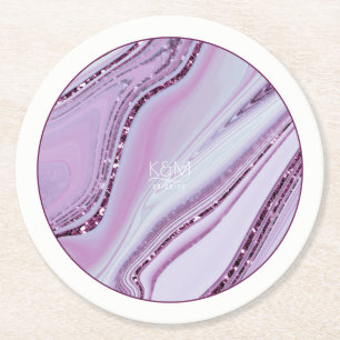 Dessous-de-verre Rond En Papier Résumé Strates de paillettes de mariage lilas ID90