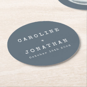 Dessous-de-verre Rond En Papier Rétro minimaliste bleu foncé Mariage de machine à 