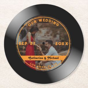 Dessous-de-verre Rond En Papier Retro Music Vinyl Record Photo Mariage