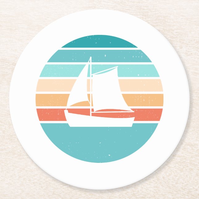 Dessous-de-verre Rond En Papier Retro Sunset Effet Perdu + Voilier (Devant)