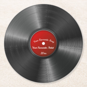 Dessous-de-verre Rond En Papier Rétro Vinyl Record Avec Red Center