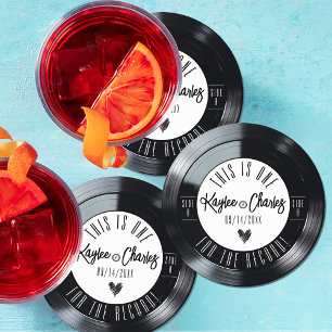 Dessous-de-verre Rond En Papier Retro Vinyl Record Mariage de musique noir et blan
