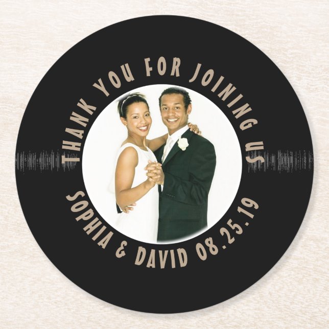 Dessous-de-verre Rond En Papier Retro Vinyl Record Mariage Faveur Photo Merci (Devant)