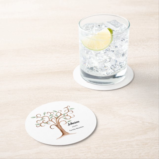 Dessous-de-verre Rond En Papier Réunion de l'arbre familial (En situation)