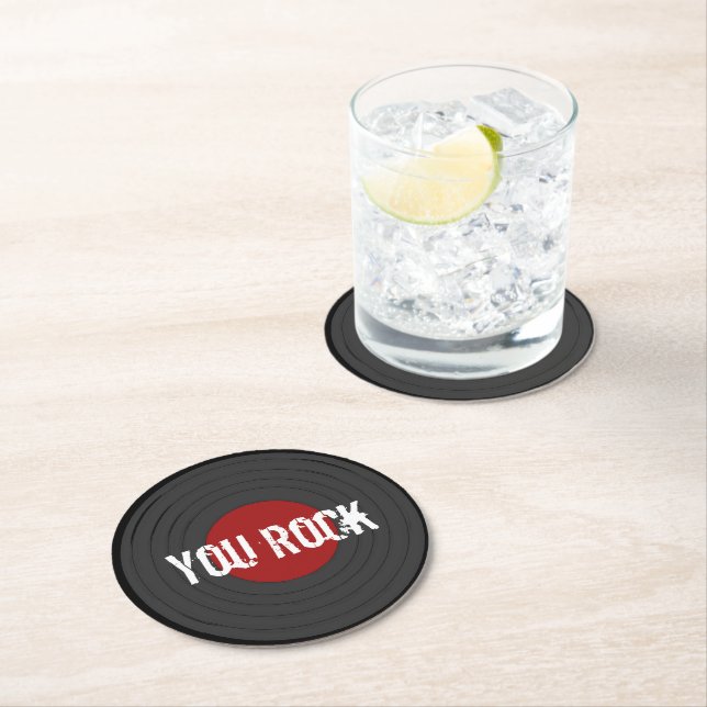 Dessous-de-verre Rond En Papier Rock N Roll YOU ROCK (En situation)