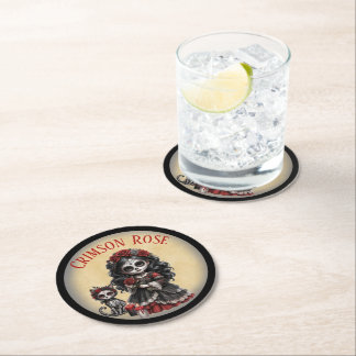 Dessous-de-verre Rond En Papier Romance Sombre_ Rose Cramoisie