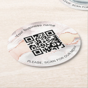 Dessous-de-verre Rond En Papier Rose agate bar restaurant menu qr code