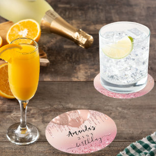 Dessous-de-verre Rond En Papier Rose de fête d'anniversaire or blush ballons roses