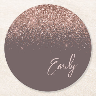 Dessous-de-verre Rond En Papier Rose en terre cuite or bleu Parties scintillant ro