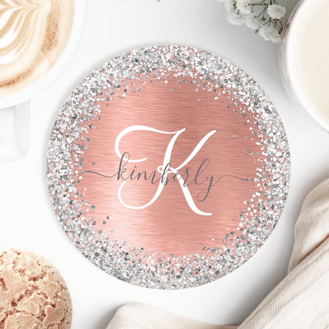 Dessous-de-verre Rond En Papier Rose Gold brossé Parties scintillant métallique No (Créateur téléchargé)