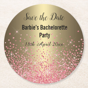 Dessous-de-verre Rond En Papier ROSE OR ÉLÉGANT ÉCONOMISER LA DATE Bachelorette