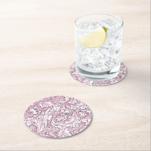 Dessous-de-verre Rond En Papier Rose rose baroque feuillage orné
