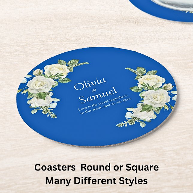 Dessous-de-verre Rond En Papier Roses Bleu Cobalt & Blanc   (Créateur téléchargé)