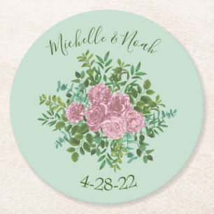 Dessous-de-verre Rond En Papier Roses roses Jardin Printemps Mariage