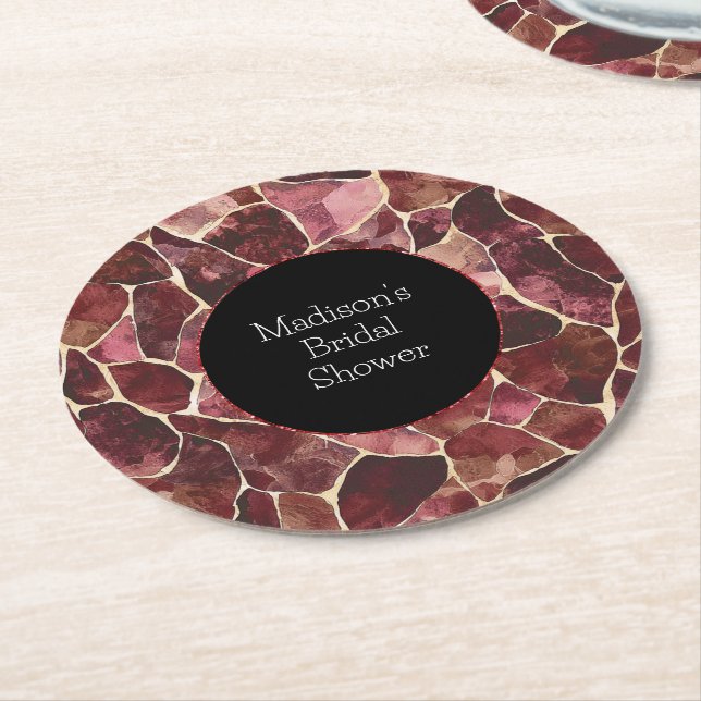 Dessous-de-verre Rond En Papier Rouge Bourgogne Chic Abstrait Baby Shower (Incliné)