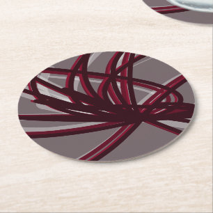 Dessous-de-verre Rond En Papier Rubans Abstraits artistiques gris et bordeaux