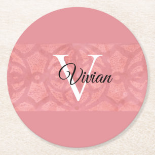 Dessous-de-verre Rond En Papier Ruddy Pink Batik Nom Monogrammé