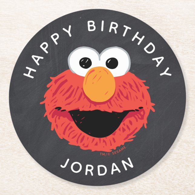 Dessous-de-verre Rond En Papier Rue Sésame | Elmo Birthday Chalkboard (Devant)