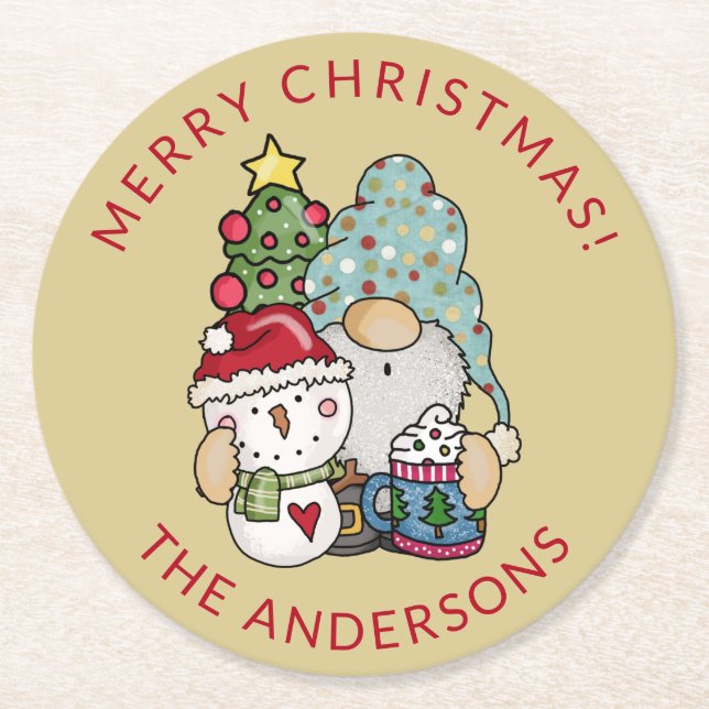 Dessous-de-verre Rond En Papier Russe Gnome Snowman Noël (Devant)