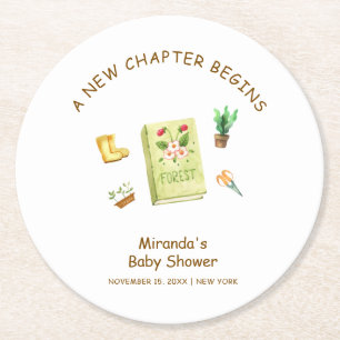 Dessous-de-verre Rond En Papier Rustique moderne Nouveau Chapitre Baby shower de l